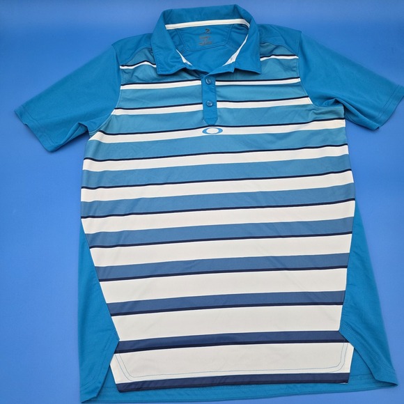 Oakley Other - OAKLEY GOLF POLO SHIRT AQUA BLUE WHITE STRIPE -POLY HYDROLIX Size Large